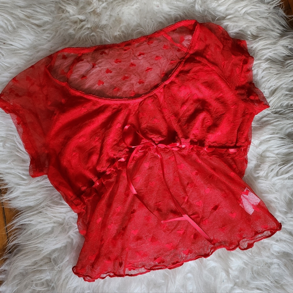 Red Sheer Heart Patterned Top